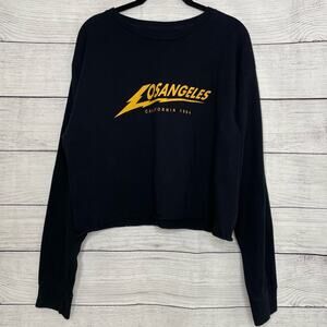 J. Galt Black Cropped Long Sleeve T Shirt Los Angeles California Graphic